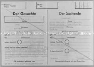Suchdienst-Formular der Familie Trenkner (Vorderseite)