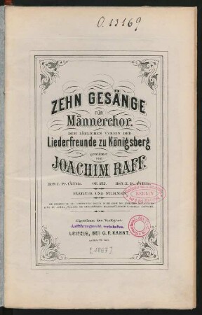 H. 1: Zehn Gesänge für Männerchor op. 122