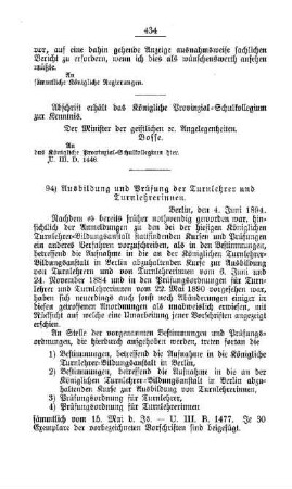 Ausbildung und Prüfung der Turnlehrer und Turnlehrerinnen : [E. Oeffentliches Volksschulwesen]