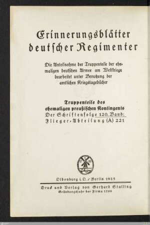 Titelblatt der Reihe - Erinnerungsblätter deutscher Regimenter