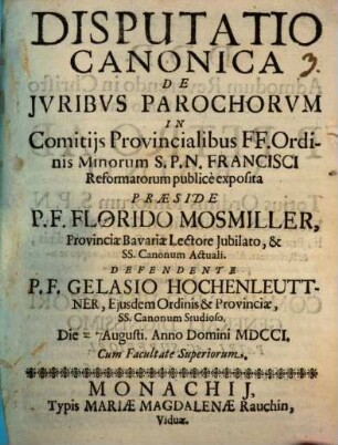 Disp. canon. de iuribus parochorum