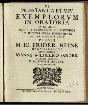 De Præstantia Et Usu Exemplorum In Oratoria