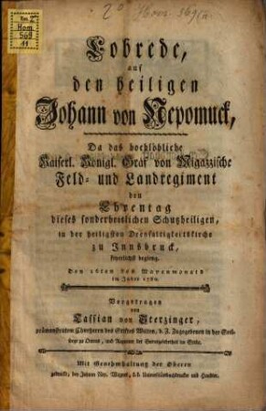 Lobrede auf den heiligen Johann von Nepomuck