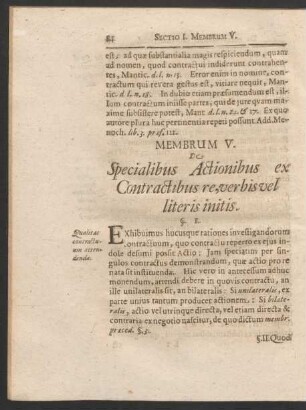Membrum V. De Specialibus Actionibus ex Contractibus re, verbis vel literis initis.