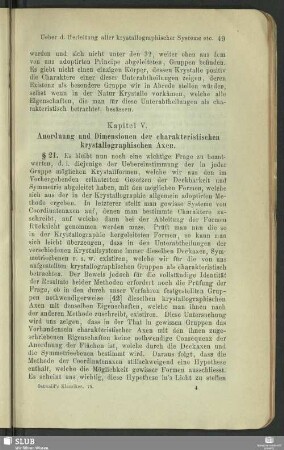 Kapitel V. Anordnung und Dimensionen der charakteristischen krystallographischen Axen