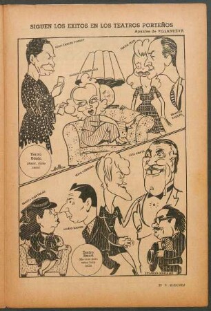 Siguen los Éxitos en los Teatros Porteños [Dibujo] : Apuntes de Villanueva