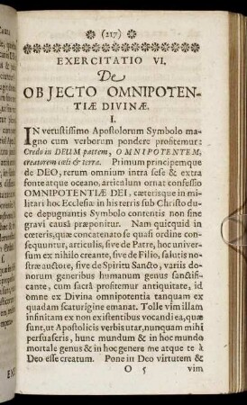 Exercitatio VI. De Objecto Omnipotentiæ Divinæ.