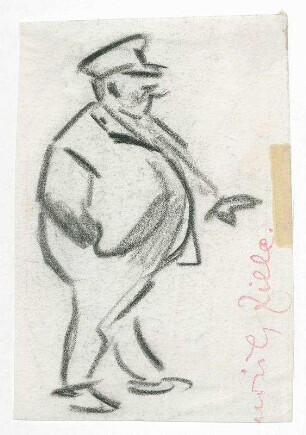 Dicker Mann mit Schnauzer und Mütze