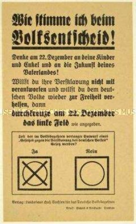 Aufruf des Landesausschusses Sachsen für das Deutsche Volksbegehren zur Abstimmung beim Volksentscheid gegen den Young-Plan 1929