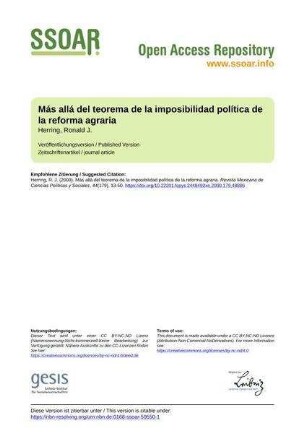 Más allá del teorema de la imposibilidad política de la reforma agraria