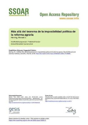 Más allá del teorema de la imposibilidad política de la reforma agraria