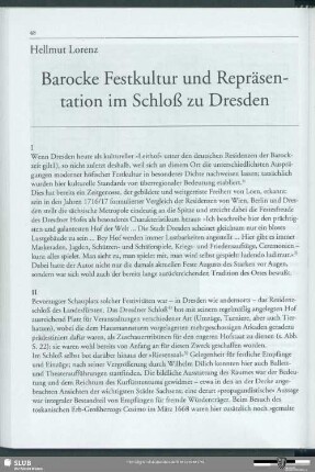 Barocke Festkultur und Repräsentation im Schloß zu Dresden