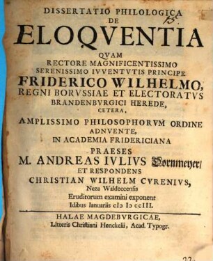 Diss. philol. de eloquentia