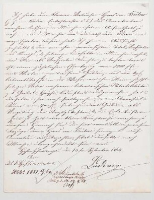 Ludwig II. von Bayern (1845 - 1886) Autographen: Brief von Ludwig II. an das Bayerische Hofsekretariat - BSB Autogr.Cim. Ludwig .92