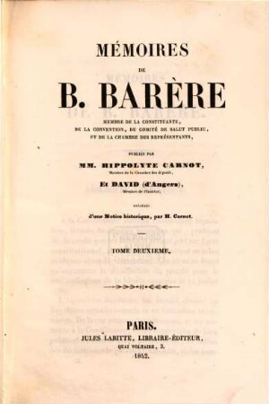 Mémoires : Précédés d'une notice historique par H. Carnot. 2