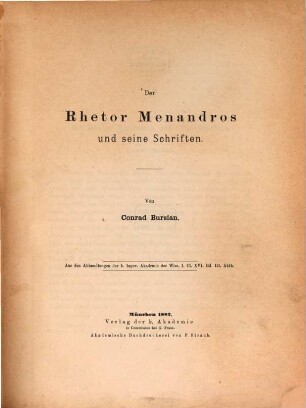 Der Rhetor Menandros und seine Schriften