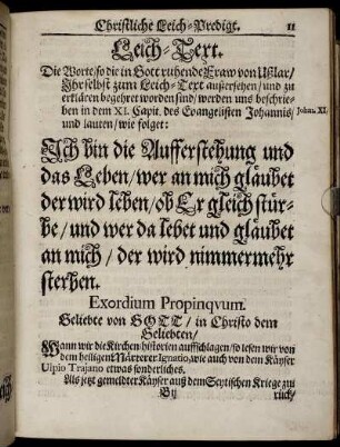 Leich-Text; Exordium Propinquum; Text-Erklärung.