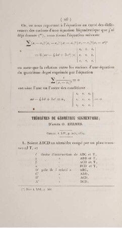 Théorèmes de géométrie segmentaire.
