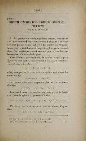 [K11] Deuxième concours des « Nouvelles Annales (¹) » pour 1899.