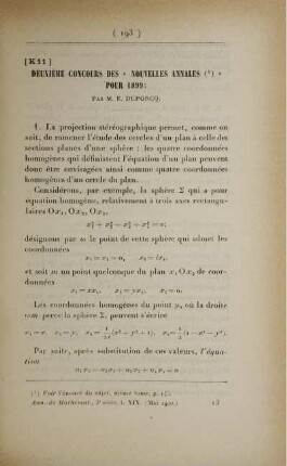[K11] Deuxième concours des « Nouvelles Annales (¹) » pour 1899.