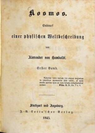 Kosmos : Entwurf einer physischen Weltbeschreibung, 1
