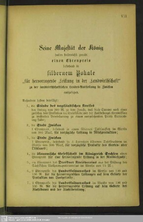 Seine Majestät der König haben huldreichst geruht einen Ehrenpreis ... auszusetzen