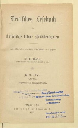 Teil 3 = Oberstufe, [Schülerband]: [Teil 3 = Oberstufe, [Schülerband]]