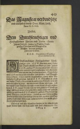 Das Magnificat verdeudscht und ausgelegt durch Doct. Mart. Luth.