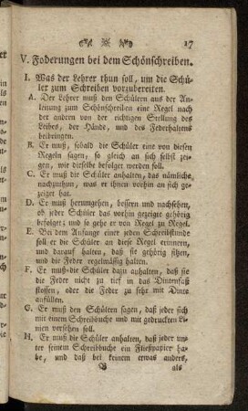 V. Foderungen bei dem Schönschreiben.