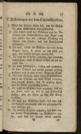V. Foderungen bei dem Schönschreiben.