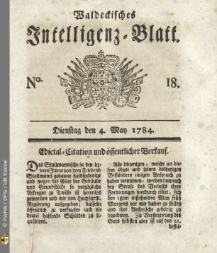 No. 18, Dienstag deb 4. May 1784