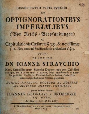Diss. ... de oppignorationibus imperialibus