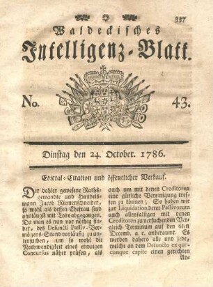 No. 43, Dinstag den 24. October 1786