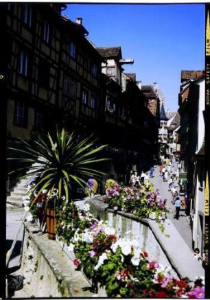 Meersburg: Gasse zur Oberstadt mit Blumen an den Treppen