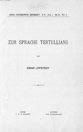 Zur Sprache Tertullians