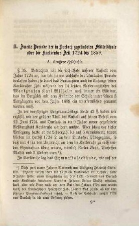 Geschichte der im Jahre 1724 aus Durlach nach Karlsruhe verpflanzten Mittelschule, 2. Die Zeit von 1724 bis 1859