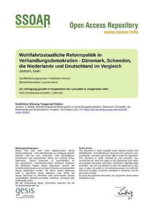 Wohlfahrtsstaatliche Reformpolitik in Verhandlungsdemokratien - Dänemark, Schweden, die Niederlande und Deutschland im Vergleich