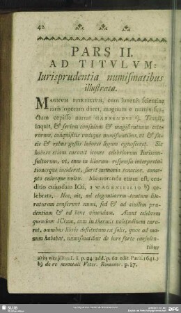 Pars II. Ad Titulum Iurisprudentia numismatibus illustrara