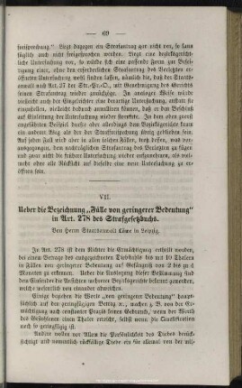 VII. Ueber die Bezeichnung "Fälle von geringerer Bedeutung" in Art. 278 des Strafgesetzbuchs