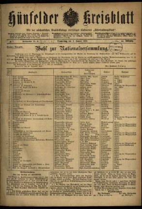 Ausgabe vom Donnerstag, den 02. Januar 1919.