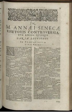 In M. Annaei Senecae Rhetoris Controversiarum Libros Quinque Varia Lectiones