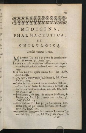 133-145, Medici veteres Graeci. - Epistolae Medicorum.