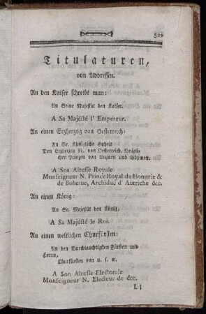Titulaturen, von Addressen.
