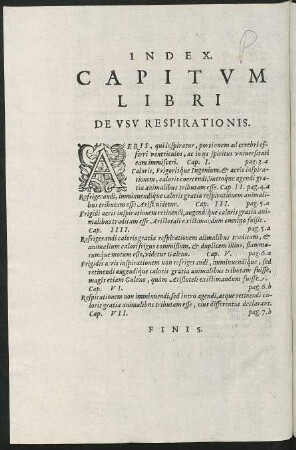 Index. Capitum Libri De Usu Respirationis.