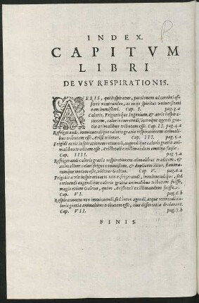 Index. Capitum Libri De Usu Respirationis.