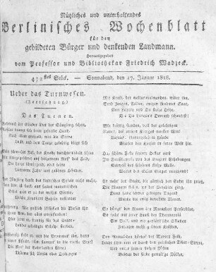 472stes Stück, Sonnabend den 17. Januar 1818