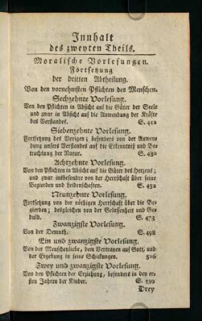 Innhalt des zweyten Theils