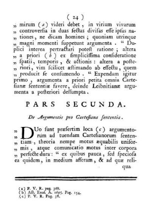 PARS SECUNDA. De Argumentis pro Cartesiana sententia.