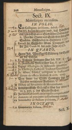 Sect. IX. Manuscripta recensens.