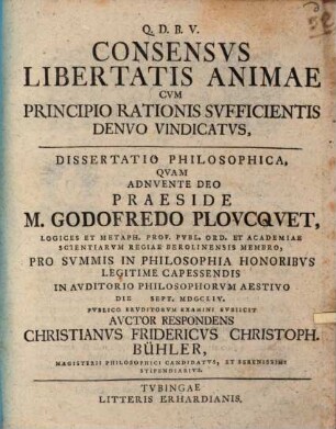Consensus libertatis animae cum principio rationis sufficientis denuo vindicatus